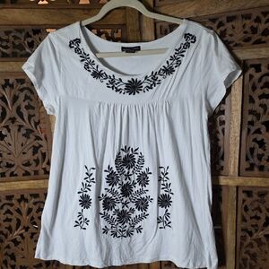 RXB White Blouse with Black Floral Design